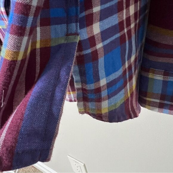 L.L. Bean Women's Wool Blend Maroon Blue Button Down Shirt Size Large - Picture 5 of 7